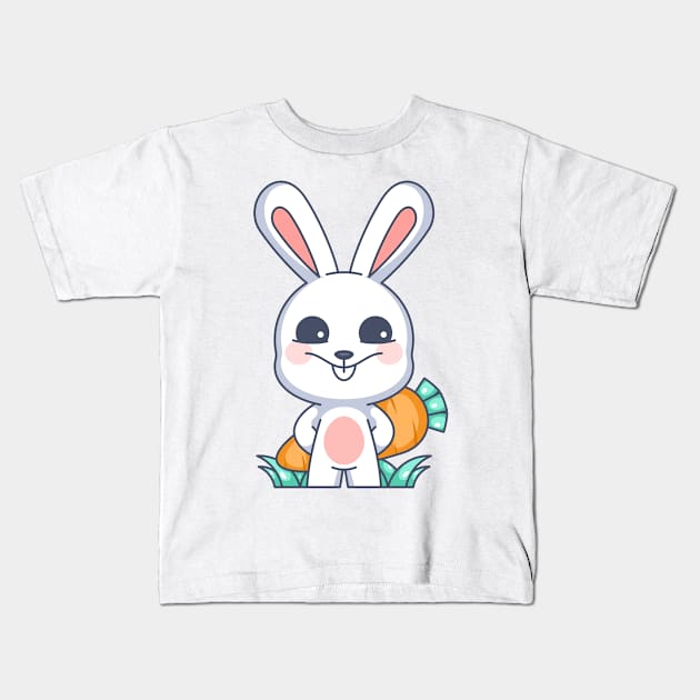 Cute bunny hiding carrots behind her body Kids T-Shirt by Wawadzgnstuff